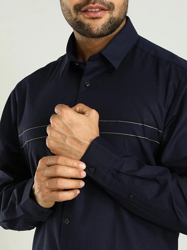 Indian Terrain Men's Regular Fit Full Sleeve Striped Navy Shirt
